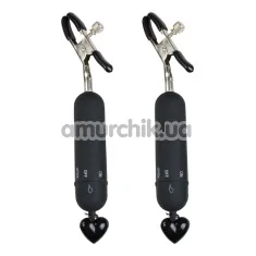 Зажимы для сосков с вибрацией Bad Kitty Vibrating Nipple Clamps с подвеской, черные - Фото №1
