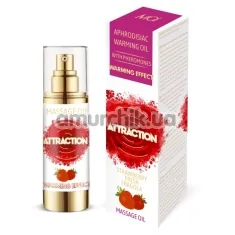 Масажна олія з феромонами Aphrodisiac Warming Massage Oil Attraction Strawberry із зігріваючим ефектом - Полуниця, 30 мл - Фото №1