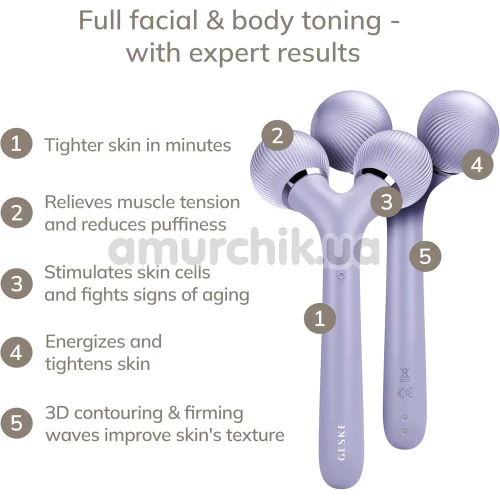 Ультразвуковий масажер Geske Sonic Facial & Body Roller 4 in 1, бузковий