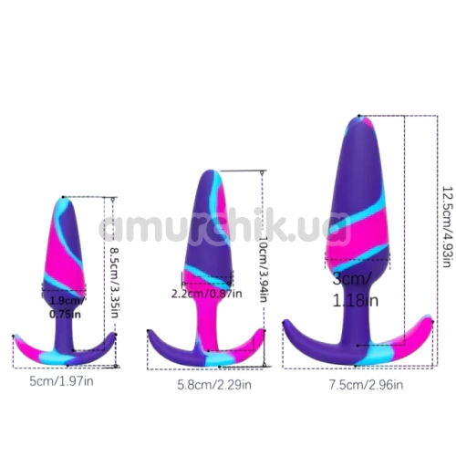 Набор из 3 анальных пробок Colorful Anal Plug, разноцветный