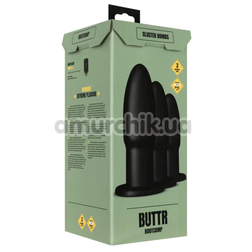 Набір з 3 анальних пробок Buttr Bootcamp Cluster Bombs, чорний