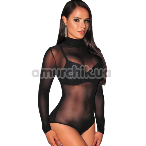 Боді Paris Hollywood Long Sleeve Mesh Bodysuit With Halter Neck, чорне - Фото №1