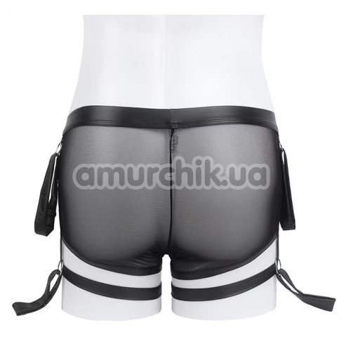 Трусы-боксеры мужские с фиксаторами для рук Star Night Faux Leather Briefs With Snap Bondage, черные