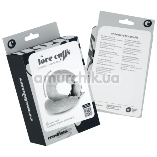 Наручники с белым мехом Crushious Love Cuffs, серебряные