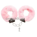 Наручники з ніжно-рожевим хутром DS Fetish Handcuffs, срібні - Фото №1