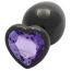 Анальная пробка с фиолетовым кристаллом Ouch! Heart Metal Butt Plug Large, черная - Фото №2