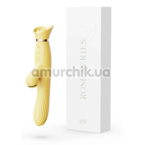 Вібратор з вакуумним стимулятором і підігрівом Zalo Rose Rabbit Vibrator, жовтий