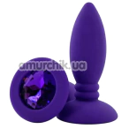 Анальна пробка з фіолетовим кристалом Alume Silicone Textured Teardrop Anal Plug XS, фіолетова - Фото №1