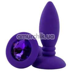 Анальная пробка с фиолетовым кристаллом Alume Silicone Textured Teardrop Anal Plug XS, фиолетовая - Фото №1