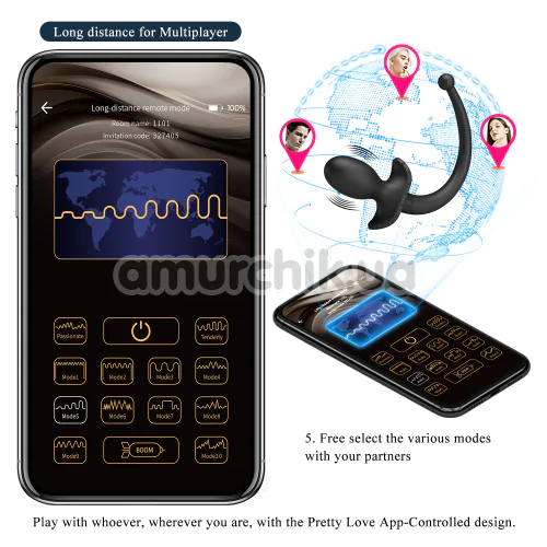 Анальна пробка з вібрацією і хвостом Pretty Love Anthony, чорна