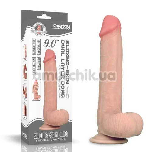 Фаллоимитатор Sliding-Skin Dual Layer Dong 9, телесный