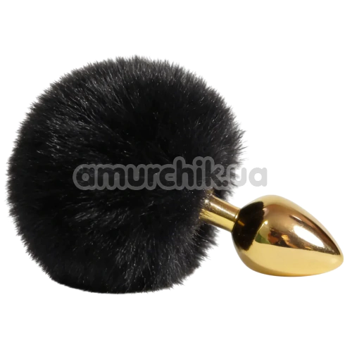 Анальна пробка з чорним хвостиком Alume Metal Plug With Tail S, золота