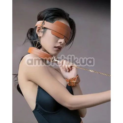 Маска Lockink Luxury Leather Blindfold Kit, коричневая