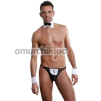 Костюм официанта Sunspice, черно-белый: трусы-стринги + манжеты + воротничок - Фото №1