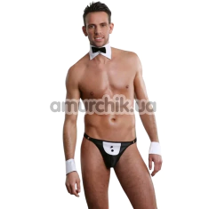 Костюм официанта Sunspice, черно-белый: трусы-стринги + манжеты + воротничок - Фото №1