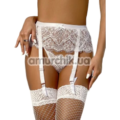 Комплект Star Night Lace Bow Garter Panty, белый: пояс для чулок + трусики-стринги - Фото №1