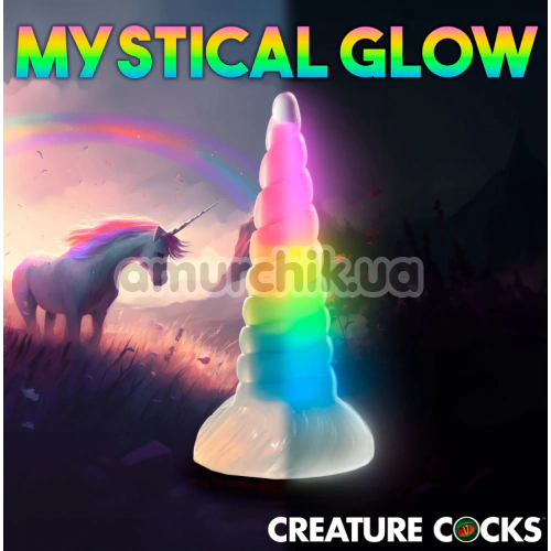 Фаллоимитатор Creature Cocks Uni-Glow Glow-in-the-Dark Rainbow Silicone Dildo, разноцветный