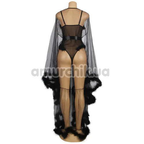 Комплект Star Night Sensual Feather Night Set, чорний: боді + пеньюар