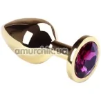 Анальна пробка з рожевим кристалом SWAROVSKI Gold Amethyst Middle, золота - Фото №1