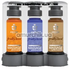 Набор для массажа Fruity Love Massage с согревающим эффектом - абрикос/апельсин, ваниль/кассис, корица/черника, 3 x 50 мл - Фото №1