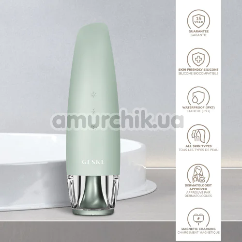 Микротоковый LED-излучатель для восстановления кожи лица Geske Anti-Aging Skin Renewer 9 in 1, зеленый