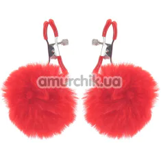 Затискачі для сосків з помпонами Charmed Pom Pom Nipple Clamps, червоні - Фото №1