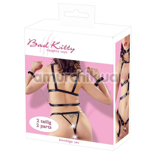 Боді з фіксаторами для рук Bad Kitty Naughty Toys Bondage Set, чорне