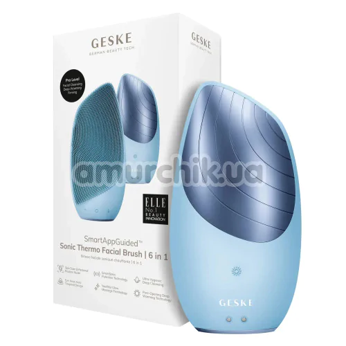 Ультразвуковая щетка для лица Geske Sonic Thermo Facial Brush 6 in 1, голубая