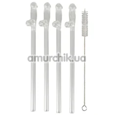 Трубочки для напитков Glass Drinking Straw Willy - прозрачные, 4 шт - Фото №1