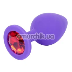 Анальная пробка с красным кристаллом Exclusivity Jewellery Silicon Plug M, фиолетовая - Фото №1