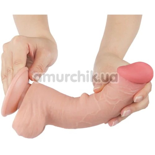 Фалоімітатор Sliding-Skin Dual Layer Dong 8 з маленькою мошонкою, тілесний