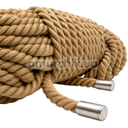 Мотузка для бондажу з металевими наконечниками DS Fetish Jute 15 м, бежева