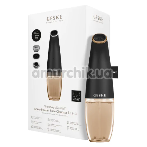 Устройство для очищения кожи лица Geske Aqua-Stream Face Cleanser 8 in 1, черно-золотое