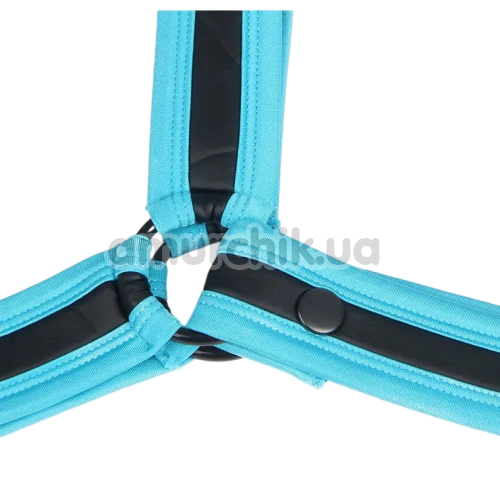 Комплект мужской Star Night Men's Set With Harness & Wrist Restraints, черно-голубой: портупея + трусы-джоки + фиксаторы для рук