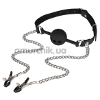 Кляп с зажимами для сосков Wild Play Mouth Gag With Nipple Clamps C15, черный - Фото №1