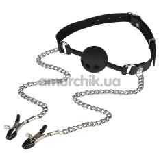 Кляп с зажимами для сосков Wild Play Mouth Gag With Nipple Clamps C15, черный - Фото №1