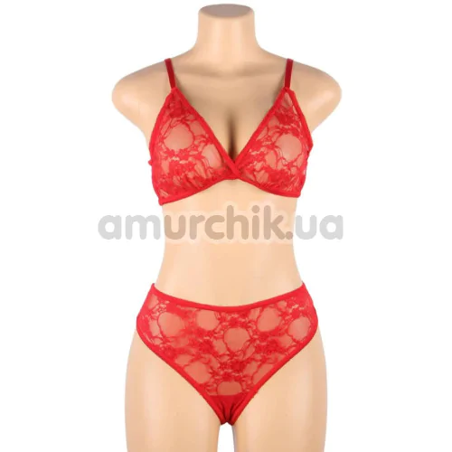 Комплект Star Night Lace Lingerie With Long Gloves, красный: бюстгальтер + трусики + перчатки