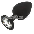Анальная пробка с прозрачным кристаллом Anal Play Diamond Booty Jewel Large, черная - Фото №1