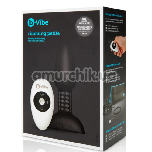 Анальная пробка с вибрацией и ротацией B-Vibe Rimming Plug Petite, черная