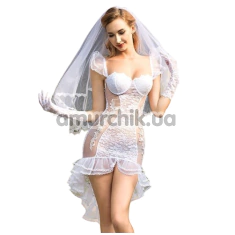 Костюм невесты JSY Sexy Lingerie, белый: платье + фата + перчатки - Фото №1