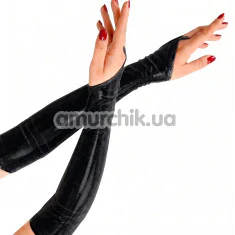 Перчатки виниловые длинные Art of Sex Lora Velvet, черные - Фото №1