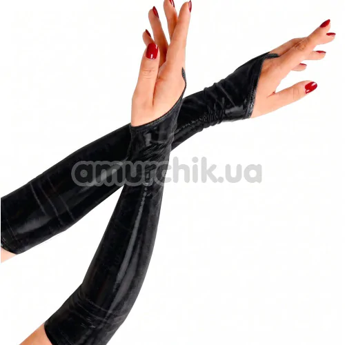 Рукавички вінілові довгі Art of Sex Lora Velvet, чорні - Фото №1