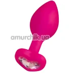 Анальная пробка с прозрачным кристаллом ToDo Anal Plug Diamond Heart S, розовая - Фото №1