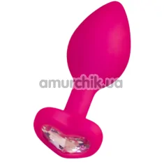 Анальная пробка с прозрачным кристаллом ToDo Anal Plug Diamond Heart S, розовая - Фото №1