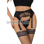 Комплект Star Night Sexy Eyelash Lace Set, черный: трусики-стринги + пояс для чулок - Фото №1