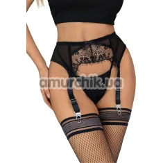 Комплект Star Night Sexy Eyelash Lace Set, черный: трусики-стринги + пояс для чулок - Фото №1