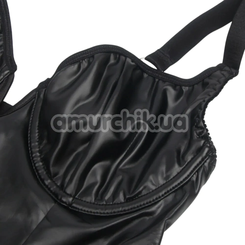 Костюм покоївки Star Night Maid Faux Leather Set, чорно-білий: боді + спідниця + підв'язки + обідок