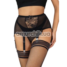 Комплект Star Night Wide Floral Set, черный: пояс для чулок + трусики-стринги - Фото №1