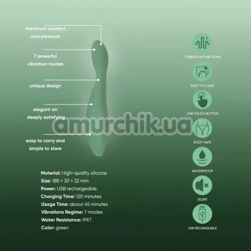 Вибратор для точки G Sweet Em Velvet Lure Curve Vibe, зеленый