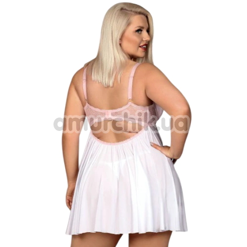 Комплект Obsessive Girlly, біло-рожевий: пеньюар + трусики-стрінги